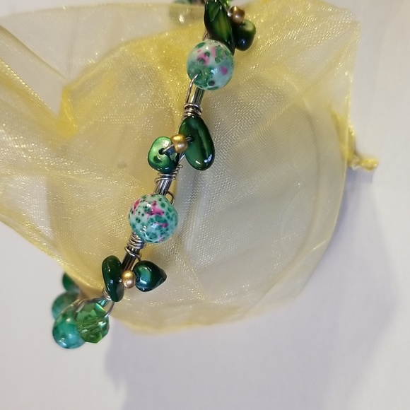 Boho Faux Jade Stone Chunky Bangle Earring Bracelet  Set - Picture 8 of 16